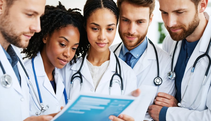 International medical graduates collaborating on CBD prescription protocols in a Canadian healthcare setting