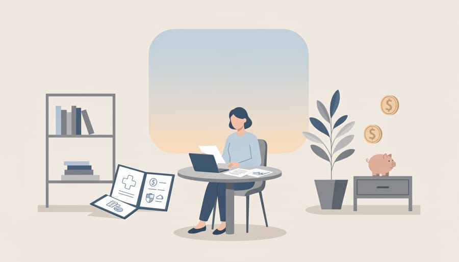 Person planning a career transition at a home kitchen table with notebook and laptop